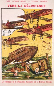 1914 से पहले के पार्टीय ओवीरियर बेलज (बेल्जियम वर्कर्स पार्टी) का विज्ञापन
