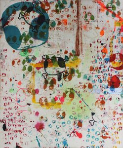 स्टोरी टेलिंग, 2007 (कच्चे कैनवास पर स्क्रीन प्रिंट)