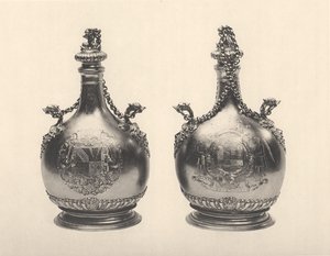 विलियम III पिलग्रिम फ्लास्क की जोड़ी, c.1690 (सिल्वर-गिल्ट) द्वारा बेंजामिन ब्रैडफोर्ड