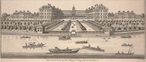 चेल्सी में रॉयल अस्पताल के पीछे के मोर्चे, 1756 प्रकाशित (ताम्रपत्र उत्कीर्णन)