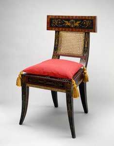 साइड कुर्सियों में से एक, c.1808 (पीला चिनार, ओक, मेपल, सफेद पाइन और बेंत)