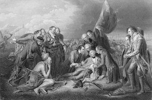 &39;द हिस्ट्री ऑफ द यूनाइटेड स्टेट्स&39; से जनरल वुल्फ, 1759 की मृत्यु, वॉल्यूम। मैं, चार्ल्स मैके द्वारा, एस। स्मिथ द्वारा उत्कीर्ण किया गया (देखें 10540 119752, und 153197) द्वारा बेंजामिन पश्चिम