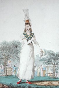 दावत के दिनों के लिए पारंपरिक पोशाक में एक कॉचोइस, जिसे गैटिन c.1830 (कलर लिथो) द्वारा उकेरा गया है द्वारा बेनोइट (बाद में) Pecheux