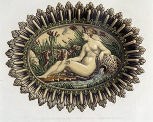 La nymph de Fontainebleau - सिरेमिक डिश, "बर्नार्ड पालिसी के काम" में सी। डेलेंज और सी। बोर्नमैन, पेरिस द्वारा