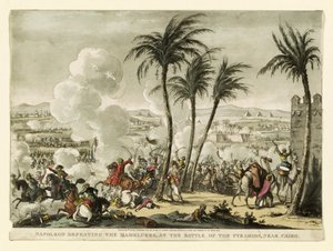जॉर्ज क्रूइशांक (1769-1823) द्वारा उत्कीर्ण काहिरा के पास पिरामिडों की लड़ाई में नेपोलियन ने मामेलुकेस को हराया। 1823 (हाथ से सजी नक्काशी)