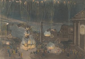 कोवेंट गार्डन में आतिशबाजी का एक सटीक विवरण जो ..., 1809 के चार्ज पर प्रदर्शित किया गया था। द्वारा बर्नार्ड लेंस