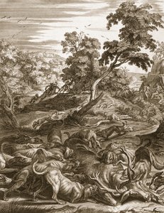 एक्टेअन एक स्टैग में बदल गया और अपने हाउंड्स, 1731 द्वारा खा गया द्वारा बर्नार्ड पिकार्ट