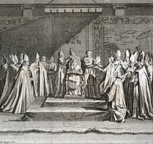 बर्नार्ड पिकार्ट (1723-1743) द्वारा "" दुनिया के सभी लोगों के समारोहों और धार्मिक रीति-रिवाजों का चित्रण "" से उकेरना द्वारा बर्नार्ड पिकार्ट