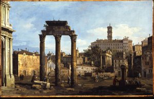 रोम - कैस्टर और पोलक्स के मंदिर के साथ फोरम, c.1742-43 द्वारा बर्नार्डो बेलोट्टो (कैनेलेटो)
