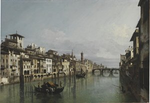पोंटे वेक्चिओ और पोंटे सांता ट्रिनिटा, फ्लोरेंस, 1740 के बीच अर्नो। द्वारा बर्नार्डो बेलोट्टो (कैनेलेटो)