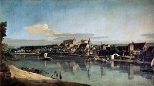 एल्बे के दाहिने किनारे से पिरना का दृश्य, c1753 द्वारा बर्नार्डो बेलोट्टो (कैनेलेटो)