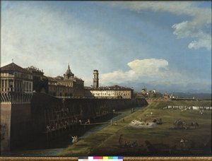 रॉयल गार्डन के किनारे, 1745 से ट्यूरिन का दृश्य द्वारा बर्नार्डो बेलोट्टो (कैनेलेटो)