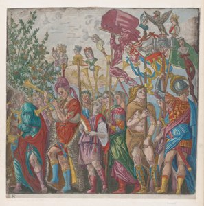 शीट 7: जूलियस की विजय ..., 1599 से संगीतकारों और मानकों को धारण करने वाले अन्य लोगों का जुलूस।