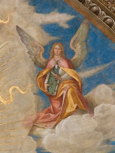 Apse, Catino Apse, Boccaccio Boccaccino, Pantocrator के बीच संतों Marcellino, Imerio, Omobono, Peter Exorcist, Detail Angel right द्वारा Boccaccio बोकाकिनो