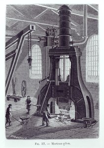 Le Creusot Power Hammer, औद्योगिक मशीनों के बारे में एक पुस्तक के लिए चित्रण, 1880 (bw फोटो) द्वारा bonnafoux