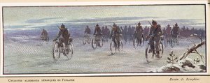 फिनलैंड पहुंचे जर्मन साइकिल चालक; हिस्टोइरे डेस सोवियत, पब से। 1922 (रंग लिथो) द्वारा बोरिस वासिलिविच ज़्वोरिंक