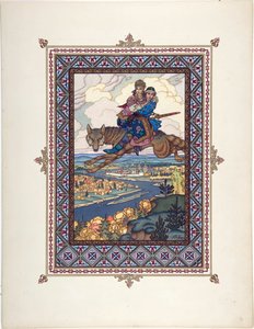 ल'ओइसो डे फेउ एट डू लाउप ग्रिस - इवान त्सारेविच, द फायरबर्ड, और ग्रे वुल्फ पार ज़्वोरीकिन की परी कथा के लिए चित्रण, बोरिस वासिलिविच (1872-1935 के बाद), सी। १९२५ - रंग लिथोग्राफी, २७,३x२०,५ - निजी संग्रह द्वारा बोरिस वासिलिविच ज़्वोरिंक