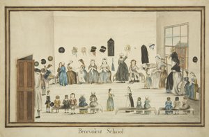 द बेनेवोलेंट स्कूल, c.1795 (कागज पर पानी के रंग और स्याही) द्वारा ब्रिटिश स्कूल