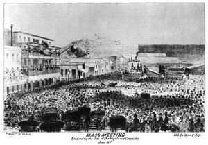1856 1937 में फोर्ट विजिलेंट, सैक्रामेंटो, कैलिफोर्निया के बाहर एक सामूहिक बैठक।