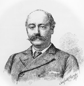 सर चार्ल्स ह्यूबर्ट हेस्टिंग्स पैरी (1848-1918), अंग्रेजी संगीतकार, शिक्षक और संगीत के इतिहासकार का पोर्ट्रेट, डोरोफिल्ड हार्डी द्वारा ड्राइंग के बाद उत्कीर्णन (1853-1937) द्वारा जेबी और ब्राउन जे। और रोबोथम