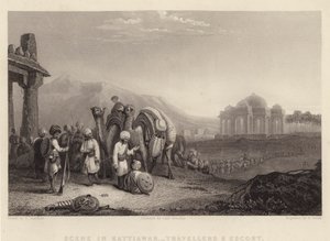 कटियावाड़ में दृश्य, यात्री और अनुरक्षण (उत्कीर्णन) द्वारा सी। (बाद) स्टैनफील्ड