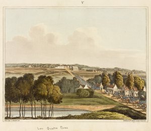 जेम्स कुओस, 1817 (रंगीन एक्वाटिंट) द्वारा उत्कीर्ण, &39;वाटरलू की लड़ाई का एक ऐतिहासिक खाता&39; से लेस क्वात्रे ब्रा द्वारा सीसी हैमिल्टन