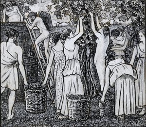 अंगूर की फसल, डैफनीस और क्लो के चित्रण के लिए संरचनागत अध्ययन, c1895 द्वारा केमिली पिसारो