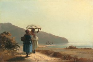 समुद्र के किनारे दो महिलाएं बातें करती हुई, सेंट थॉमस, 1856। द्वारा केमिली पिसारो