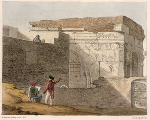 ट्रम्पल आर्क, त्रिपोली, उत्तरी अफ्रीका में &39;ए नैरेटिव ऑफ ट्रैवल्स&39; से प्लेट 4, जॉर्ज हार्ले (1791-1871) 1821 द्वारा उत्कीर्ण