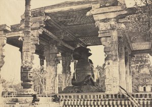 ग्रेट पैगोडा, ग्रेट बुल, फ्रंट व्यू, तंजौर, भारत राजराजेश्वरा मंदिर, 1857।