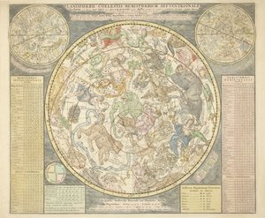 Planisphaerii आकाशीय गोलार्द्ध उत्तर, स्वर्ग, पब एटलस से। 1706 (हाथ रंग का उत्कीर्णन)