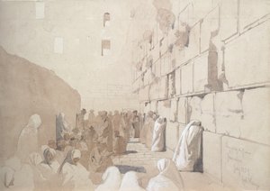 जेरूसलम, 1869 में &39;ए क्लैगप्लात्ज़ डर जुडेन&39;, वेलिंग वॉल (कागज पर सफेद रंग से सजी पेंसिल और वॉश) द्वारा कार्ल हाग
