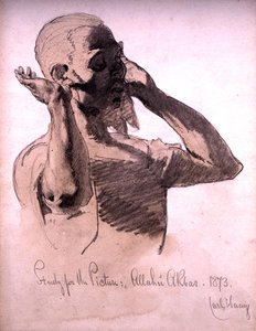 चित्र प्रार्थना, चित्र के लिए एक अध्ययन, अल्लाह अकबर, 1873 (कागज पर पेंसिल और पानी के रंग का धोना) द्वारा कार्ल हाग