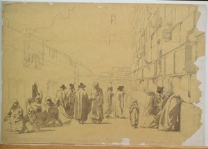 द वेलिंग वॉल (कार्ड पर रखी ट्रेसिंग पेपर पर पेंसिल और वॉश) द्वारा कार्ल हाग