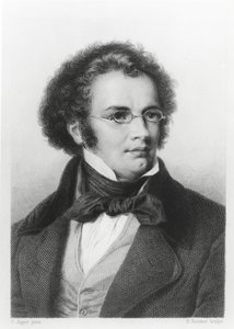 फ्रांज़ स्कुबर्ट (1797-1828) के पोर्ट्रेट एच। रोमर द्वारा उत्कीर्ण
