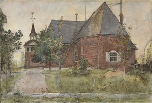 ओल्ड सनबोर्न चर्च, ए होम सीरीज़ से, c.1895 (wc पेपर पर) द्वारा कार्ल लार्सन