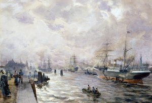 हैम्बर्ग के बंदरगाह में नौकायन जहाजों, 1889 (कागज पर wc और gouache)