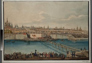 मॉस्को, 1830 में मॉस्कोवॉर्तस्की ब्रिज के लिए आधारशिला बिछाने समारोह। द्वारा कार्ल वॉन हम्पेलन