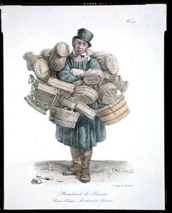 द बास्केट सेलर, 'द क्राइज़ ऑफ़ पेरिस' सीरीज़ का 21वां नंबर, प्रकाशित c.1820 (कलर लिथो)