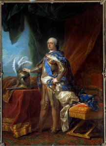 फ्रांस के राजा लुई XV (1710 - 1774) के पैर में पोर्ट्रेट। कार्ले वैन लू की कार्यशाला की पेंटिंग (1705 - 1765) द्वारा कार वैन (स्टूडियो ऑफ लू)
