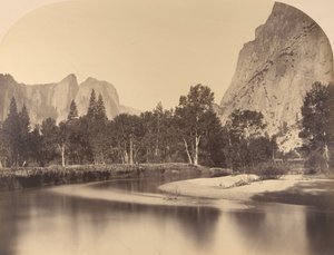 रिवर व्यू, डाउन द वैली, कैथेड्रल रॉक ऑन लेफ्ट, 1861, योसेमाइट। द्वारा कार्लटन एम्मन्स वॉटकिंस