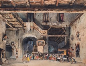 Giuseppe Verdi द्वारा ओपेरा ला फोर्ज़ा डेल डेस्टिनो के लिए डिज़ाइन सेट करें। द्वारा कार्लो फेरारियो