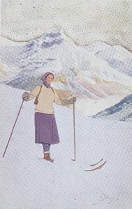 एंगेलबर्ग, स्विट्ज़रलैंड के ढलानों पर स्कीयर (रंगीन लिथो) द्वारा कार्लो पेलेग्रिनी