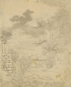 पुल के साथ स्ट्रीम, c.1799 (कागज पर पेंसिल, कलम और स्याही) द्वारा कैस्पर डेविड फ्रेडरिक