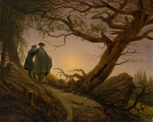 दो व्यक्ति चंद्रमा का चिंतन करते हैं द्वारा Caspar David Friedrich