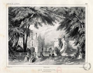 1836 में चेतो डी चेनोनसॉक्स में महल और उद्यान। द्वारा सेलेस्टिन देसाई