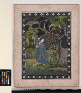 अभिसारिका नायिका, c.1820 (अपारदर्शी रंगद्रव्य और कागज पर सोना) द्वारा सेंट्रल इंडियन स्कूल