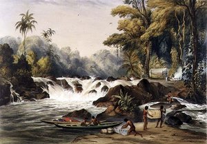 पॉल गौसी (fl.1834-67) पब द्वारा उकेरा गया 'व्यूज़ इन द इंटीरियर ऑफ़ गुयाना' से बर्बिस नदी पर क्रिसमस मोतियाबिंद। द्वारा एकरमैन द्वारा चार्ल्स (बाद) बेंटले