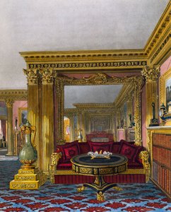 गोल्डन ड्राइंग रूम, विलियम जेम्स बेनेट द्वारा उत्कीर्णन (1787-1844), चार्ल्स वाइल्ड (1781-1835) द्वारा डिजाइन के आधार पर, रॉयल रेजिडेंस के इतिहास से द्वारा चार्ल्स (बाद में) जंगली