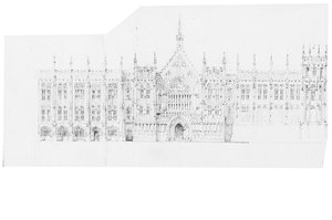 संसद के सदनों के लिए ड्राइंग, c.1836-40 (कागज पर पेंसिल)